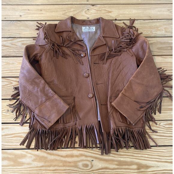 Vintage Jo-Kay Suedes Fringed Leather Jacket Size XS Women’s Brown